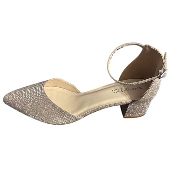 NIB Benjamin Walk Tegan Champagne Shimmer Low Block Heel Closed Toe Pumps 11 - Picture 9 of 12